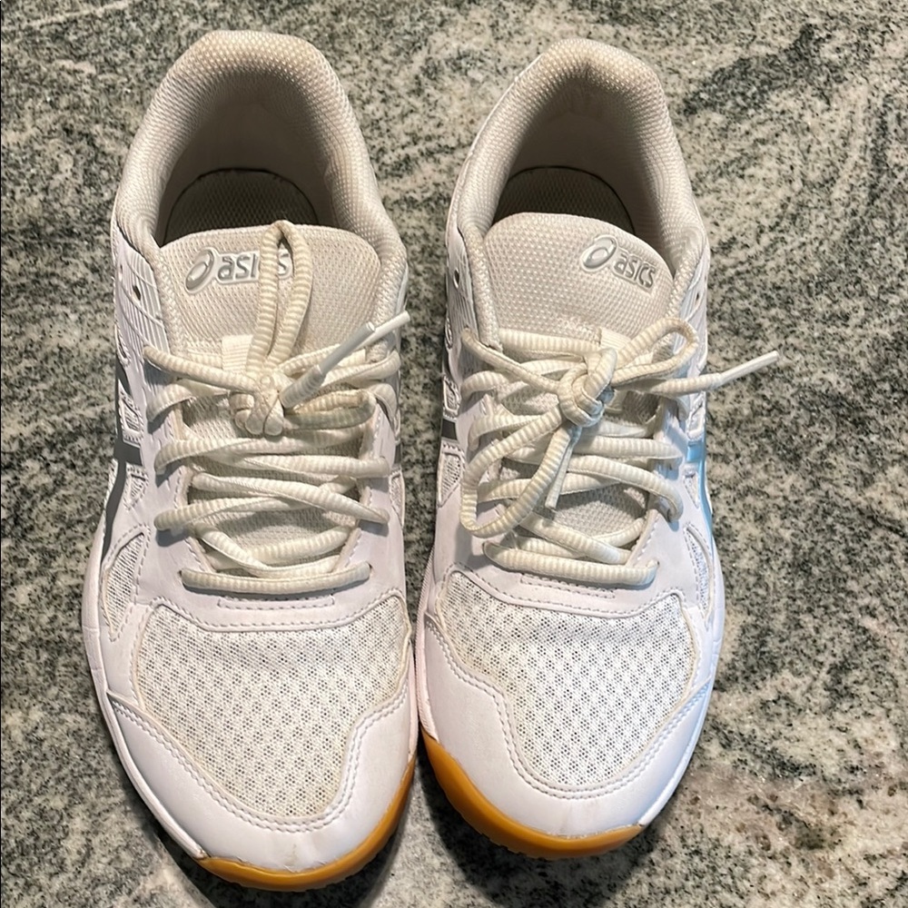 Asics White Athletic Shoes with Tan Accents